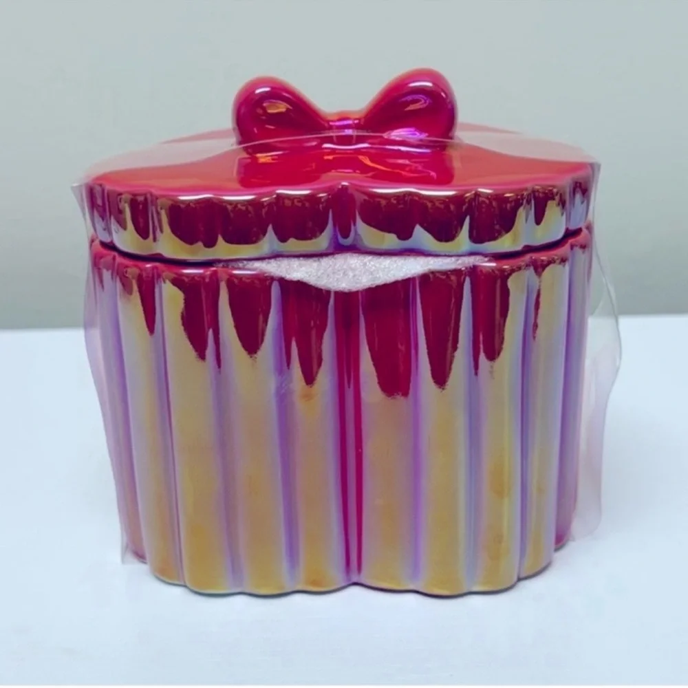 NEW Target Bullseye Playground Heart Shaped Ceramic Canister- Red Iridescent